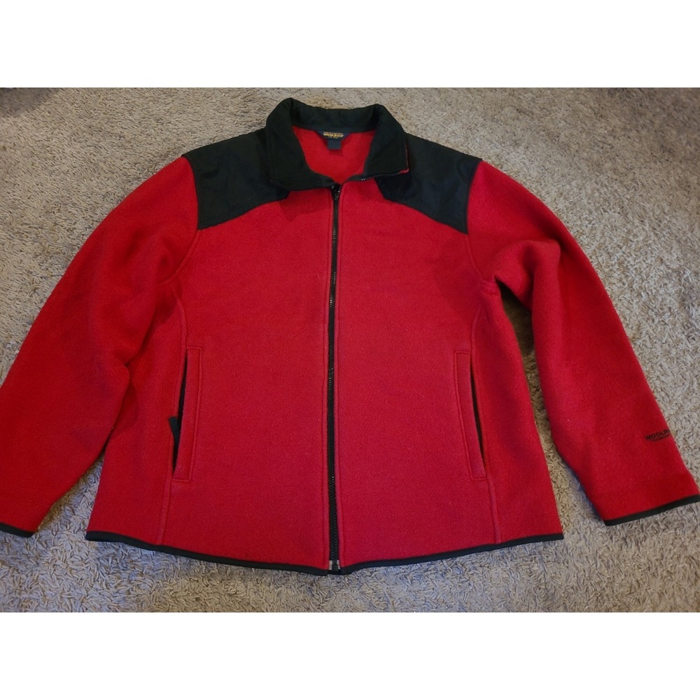 Woolrich Fleece Jacket XL Red Long Sleeve Mock Neck Pockets Full Zip